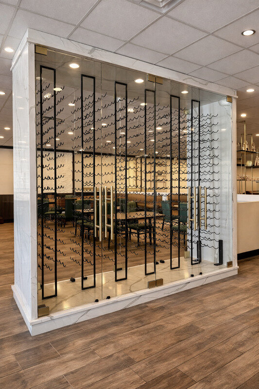 Glass-enclosed wine cellar